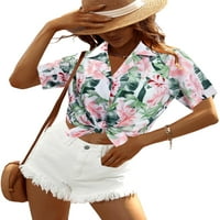 Kimsoong Women Hawaii majice Mekano cool cvjetni tropski print V izrez ljetni vrhovi kratki rukav gumb gore majica