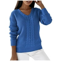Ženski pulover Dumima dame Jesen i zimski dugi rukav čvrst boja V izrez Tanak fit uvijanje modni pleteni pulover džemper vrh