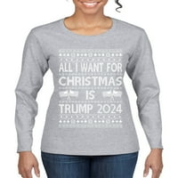 Divlji Bobby, sve što želim za Božić su Trumpovi izbori ružni božićni džemper žene grafički dugi rukav, heather siva, mala