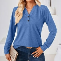 Ženska bluza Ljeto s dugim rukavima Solid Slim Slatki vrhovi Dugme V izrez Slim Fit Thirts Košulje Spring
