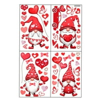 Valentinovo Gnomes Heart Window Clanengs Dekoracije Izmjenjivi vinilni prozorski naljepnici za dom, ured za valentine, vjenčanje, ukras za vjenčanje, godišnjice