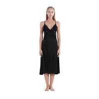 Ženska čipka noćna serma, V-izrez za spavanje bez rukava, elegantna udobna rastegnuta haljina za rastezanje, crna 2xl
