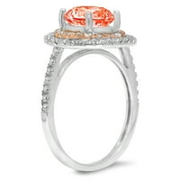 2. CT sjajan okrugli rez simulirani crveni dijamant 14k bijeli ružin zlato halo pasijans sa prstenom