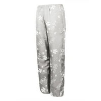 Žene Ležerne prilike sa labavim cvjetnim printom pamučno posteljina elastična struka džepa široka noga