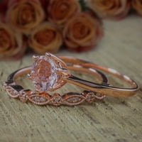 Prodaja antikviteta 1. Carat Round Cut morgatit i dijamantni svadbeni prsten za vjenčanje na 10k ružičasto