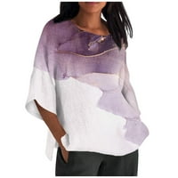 APEPAL Womens Pamuk posteljina šifon bluze posada vrata batwing rukava ljetne vrhove majice svijetlo ljubičaste 5xl