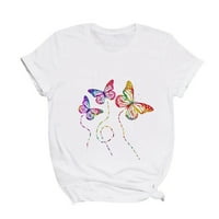 Ženski ljetni vrhovi, Žene Grafički majica Butterfly Graphic Majica kratkih rukava Ležerne prilike Bijeli