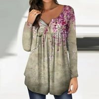Fragarn Ljetni ženski bluza Ležerne prilike za cvijeće dugih rukava Ispiši pulover okruglog vrata Top