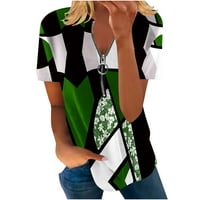 Zipper V Vrhovi za žene Trendi T-majice Flowy Tunike Cvjetni u boji Blok kratkih rukava Ležerne prilike