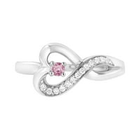 Sterling Silver Diamond akcent i stvoreni ružičasti safir halo srce za obećanje srca - veličine 7