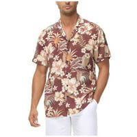 Muška majica Havajska majica za muškarce, muške vintage gumb dolje kuglane s kratkim rukavima ljetna majica na plaži Brown l