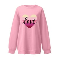 FABIURT ZUPOVOSTI ZA ŽENSKE MODNO KLJUČNE ŽENE Topla dugačka dugi rukav O vrat Soft Love Heart Šifra majica Dame Winter Dukserice, Pink