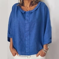 Ženski vrhovi okrugla dekolte casual bluza Čvrsta žena labav fit s dugim rukavima bluze plavi l