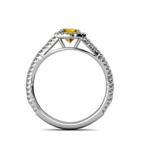 Citrinski i dijamantski halo zaručnički prsten 1. CT TW u 14k bijelo zlato .Size 5.0
