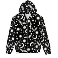Suhoaziia crni zip up dukseve za muškarce Grafički novost zvijezda Mjesec Ispis Srednja odjeća jesen lagana tanka udaljena odjeća sa džepom veličine 2xl