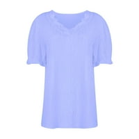 Ženske vrhove kratkih rukava od pune bluze casual ženska majica V-izrez ljeto plava 5xl