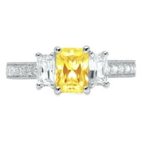 1.82ct Smaragd Cut Yellow Simulirani dijamant 14k bijelo zlato Graviranje izveštaja godišnjice Angažovanje vjenčanja Trobotna prstena veličine 7,5
