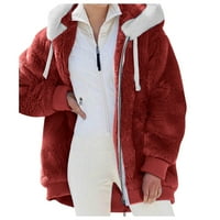 Outfmvch zimski kaputi za žene, predimenzionirani duks za žene, pad džempera za žene, zip up hoodie crveni l