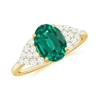 Stvoreni smaragdni prsten za žene sa dijamant, 14k žuto zlato, SAD 7.50