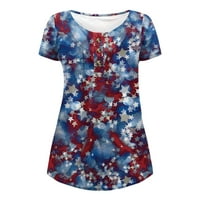 Ženske bluze i vrhovi Dreske uštede bejzbol ljeto kratkih rukava The Trendy American Flag uzorak grafički gumb Decline Thirt Top Loose Flowy Comfy tunika bluza za gamaše plavo m