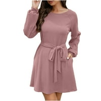 Duks haljine za žene Jesenske haljine jesen zimski džep dugih rukava čipkajte džemper haljina ružičasta ružičasta