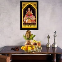 Indianbeautifurt Goddess Lakshmi & Saraswati sa Lord Ganesh Snimke Frame religiozni poster Crni zidni