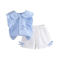 Bjutir Dvije odijelo za djevojčice Toddler Baby Girl Rilfled luk čvor let rukav set na vrhu prsluka Skraćenice odjeće