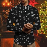 Muški muški božićni tišinski košulja s dugim rukavima s dugim rukavima dugih rukava, dugi rukav muški ležerni trendi svestrani top crni m