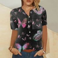 Žene vrhovi Henley Casual bluza Ispisane žene Ljeto kratkih rukava majica Pink XL