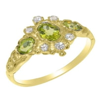Britanci napravili 18K žuti zlatni prirodni prsten za angažman peridot i dijamant - Veličine opcije - Veličina 4,5