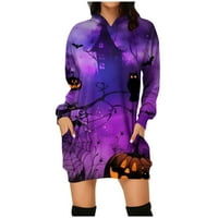 Apepal ženski casual Halloween Print s dugim rukavima pulover Dukseri Purple L
