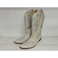 Eloshman Womens Block Heels zapadne kravlje cipele upečatljive modne modne šljokice Povucite cipele bijele 6.5