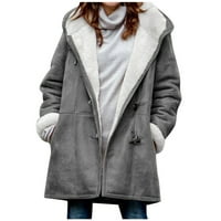 Odeerbi jakne za žene Trendy Toplo FAU kaput jakna zima puna duga rukavica gornja odjeća siva