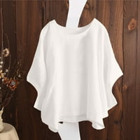 Bijela haljina Plus size Trendi Basic Solide Cotloy pamučne posteljine dame Ljetne košulje posade narezi za širenje kratkih rukava ženske bluze plus veličina laskavo 3xl