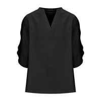Dyegold Wemens Tops V Crt Crat rukav gumb gore prednji bluze Dressy casual labav fit tunika vrhova ljetne modne majice