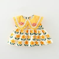 Suantret Toddler Baby Girls Princess Haljina cvjetna odjeća za ovratnik rukava bez rukava ljetna slatka slatka haljina žuta 12- mjeseci