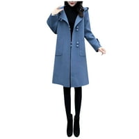 Tawop Peacoat ženski kaput žene rade čvrsto vintage zimski ured dugih rukava vuneni jakni coat blue xxl