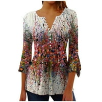 Ženske majice za casual rukava plus veličina slatka cvjetna uzorka tiskana gumba V izrez Henley majica Lagana svjetlost udobnih pulover vrhova Bluza Multicolor XXXXXL