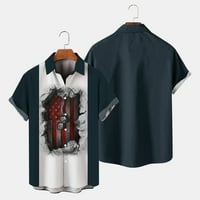 Labakihah majica za muškarce Muške modne i slobodno vrijeme 3D digitalni ispis kopča rever kratki rukav majica top mornarice plava m