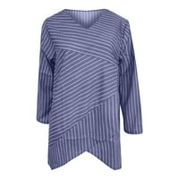 Amtdh Ženske prevelike majice Cleance Criss Cross Striped vrhovi za žene y2k odjeća casual cofy bluza kratki rukav majice V-izrez za teen djevojke ljetne plave s