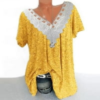 Ženska majica plus veličina Majica Ležerne prilike za ispis čipkaste bluze za šivanje žuto 8