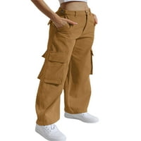 Žene labave teretne hlače Casual Solid Color Wide nogu Joggers pantalone sa više džepova za uličnu odjeću