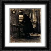 Vincent Van Gogh matted crnarna ukrašena uokvirena umjetnička štampa 'Žena rezanje hljeba'
