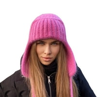 Žene Jesenski zimski pleteni šešir, solidna boja za slobodno vrijeme, prirubnica za prirubljenje veza za uho Zaštita od vjetra, topla kapa