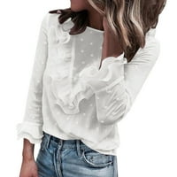 Yubnlvae Chiffon Top košulja za žene Casual Top čipka Polka Dot O izrez majica s dugim rukavima BlouseChifonska majica Bijela M