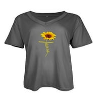 Pfysire Women s kratkim rukavima cvjetna print majica casual v-izrez bluza top siva s