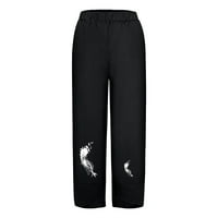 Zkozptok ženske atletske dukseve Ležerne prilike pamučne posteljine Print Capri obrezane hlače sa džepovima, crna, xl