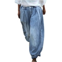 Modne ženske ležerne hlače od ispisane ravne širine pantalone za noge plava 5xl