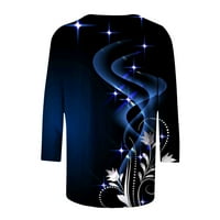 Zunfeo ženske majice Bluza Dame Ladies Clearence Grafički tiskani rukavi Sprint Fall Tops casual labav fit majica bluza - tamno plava l