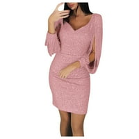 Žene Slijedene šibljenje Shining Club omotač s dugim rukavima mini haljina ružičasta S